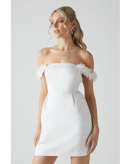 Coast White 3d Floral Bardot Bridal Mini Dress