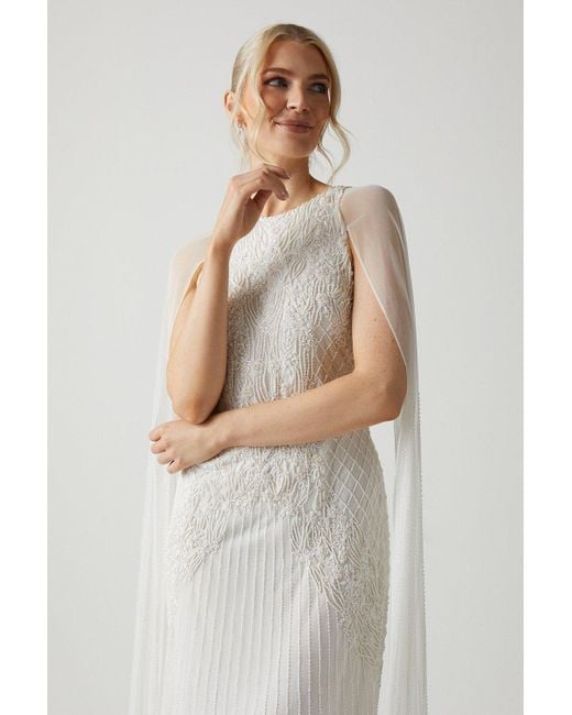 Coast White Premium Embellished Wedding Dress With Cape Sleeves