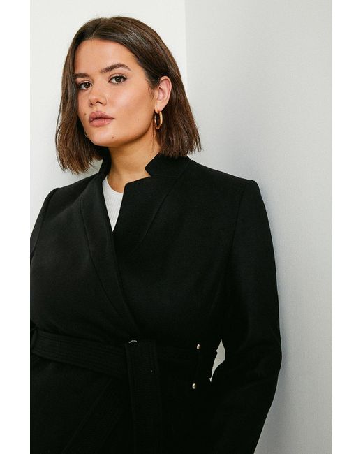 Karen Millen Black Plus Size Investment Notch Neck Short Coat