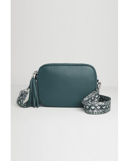 Betsy & Floss Green 'verona' Crossbody Tassel Bag With Snake Print Strap