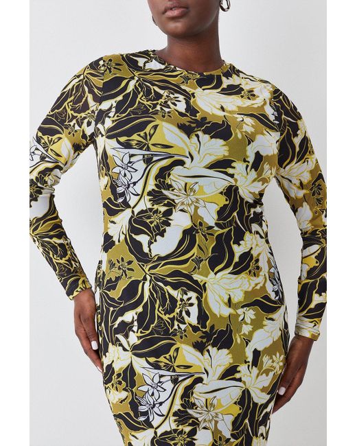 Karen Millen Multicolor Plus Size Floral Print Mesh Jersey Midaxi Dress