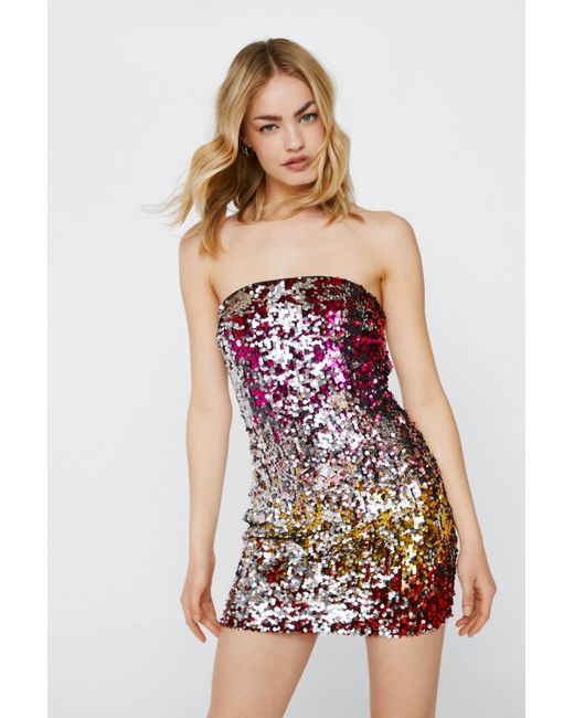 Nasty Gal White Ombre Sequin Bandeau Mini Dress