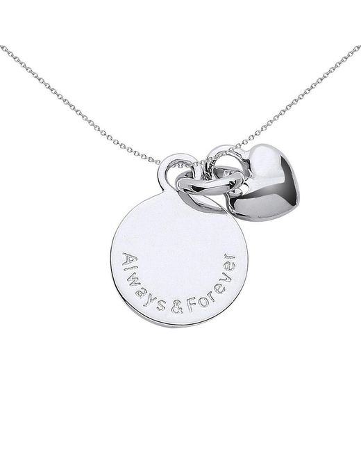 Jewelco London Metallic Sterling Silver Always & Forever Love Heart Disc Link Charm