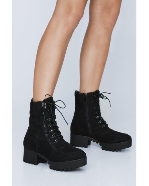 Nasty Gal Red Block It Out Lace-up Boot