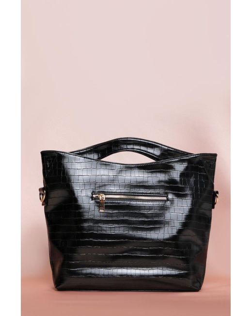 MissPap Black Leather Look Grab Top Day Bag