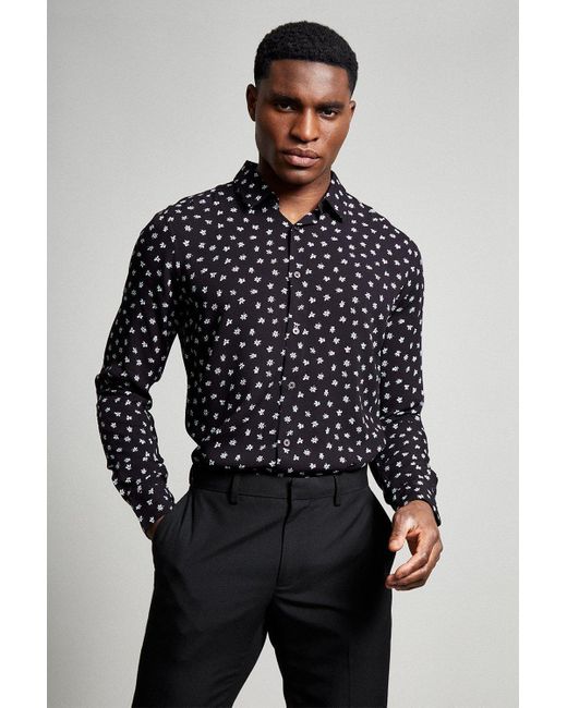 Burton Slim Black Ditsy Floral Shirt for men