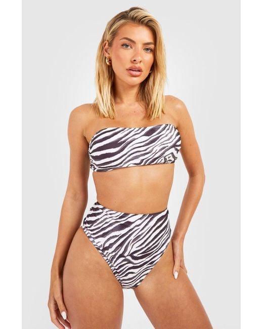 Boohoo Natural Tiger Bandeau High Waist Bikini Set