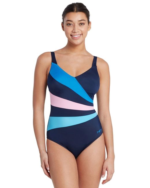 Zoggs Wrap Panel Classicback Swimsuit - Navy/blue/pink