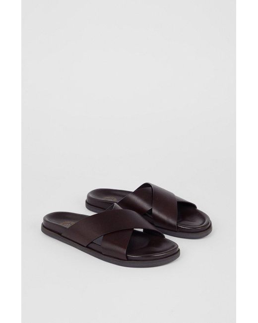 Burton Brown Leather Crossover Strap Sandals for men