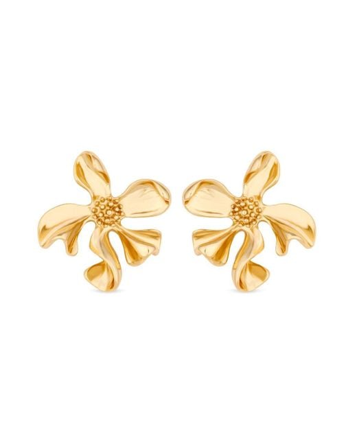 Mood Metallic Gold Polished Dipped Flower Stud Earrings