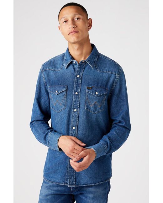 Wrangler Blue Denim Shirt for men