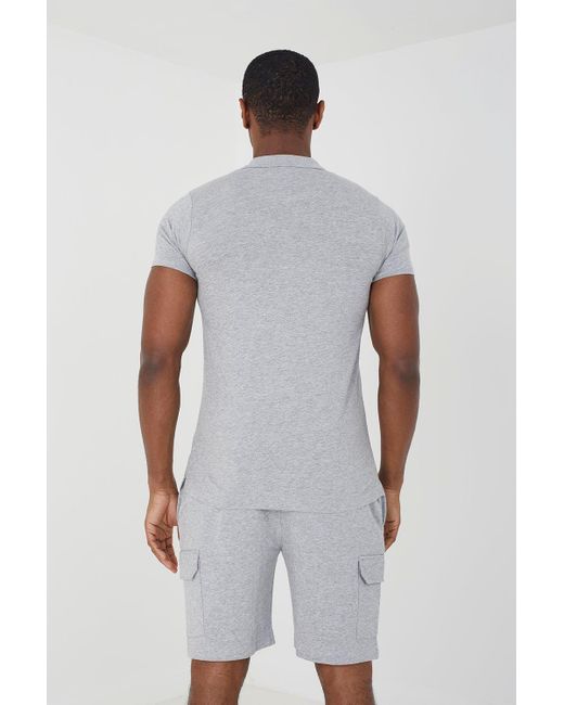 Brave Soul Gray 'hubble' Polo Shirt & Short Co-ord Set for men