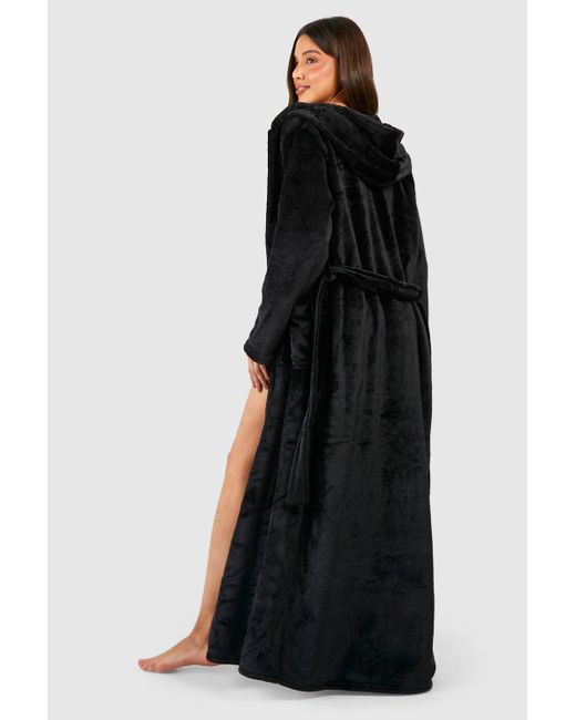 Boohoo Black Maxi Fleece Dressing Gown