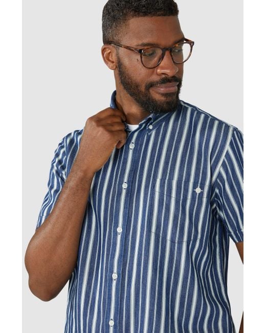 MAINE Blue Short Sleeve Chambray Stripe Shirt for men