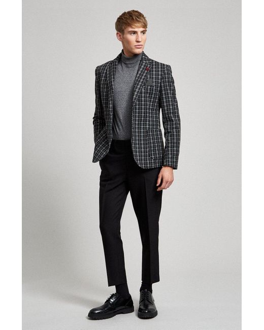 Burton Gray Black Multi Check Blazer for men
