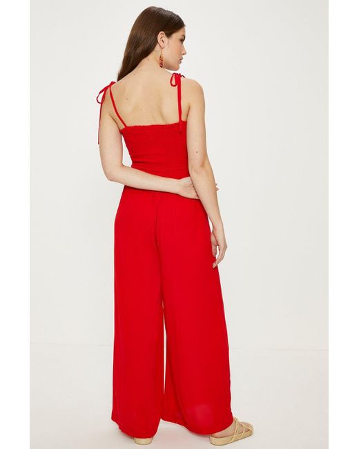 Oasis Strappy Crinkle Shirred Jumpsuit Lyst UK