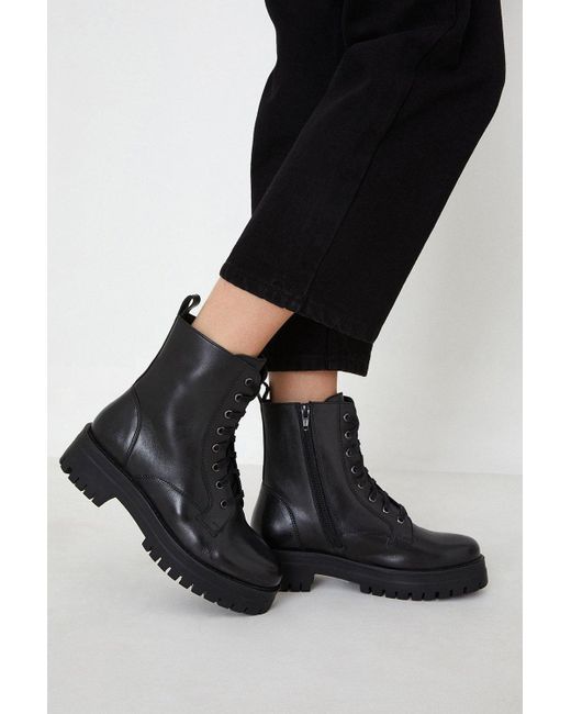 Wallis Black Oakland Leather Lace Up Hiker Boots
