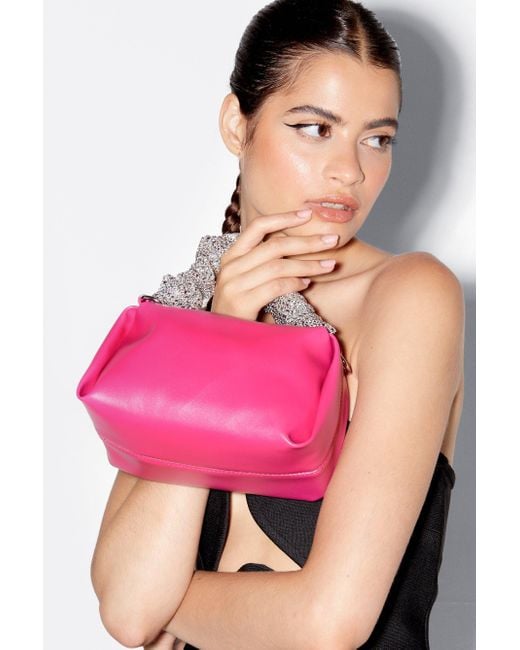 Nasty Gal Pink Embellished Faux Leather Slouchy Bag