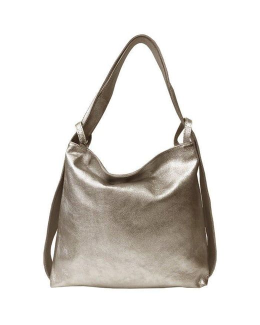 Sostter Gray Bronze Metallic Leather Convertible Tote Backpack - Bxndl