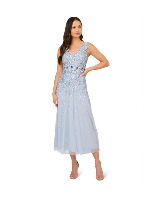 Adrianna Papell Blue Beaded Ankle Dress