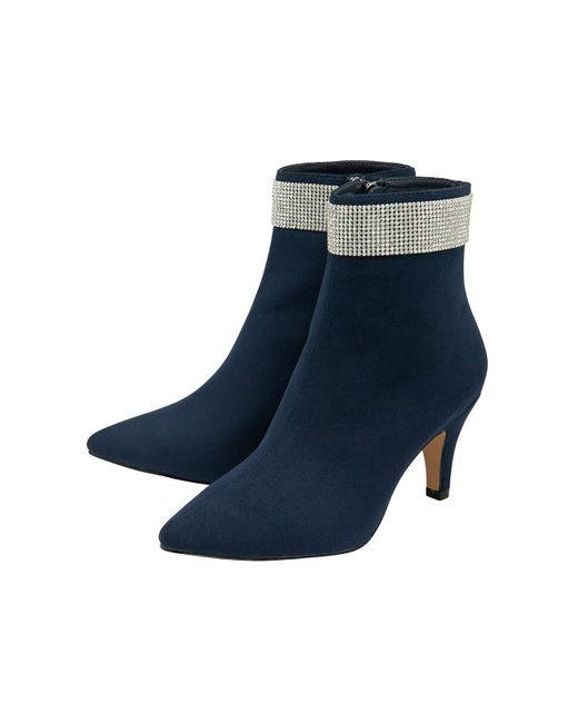 Lotus Blue Navy & Diamante 'krystal' Ankle Boots