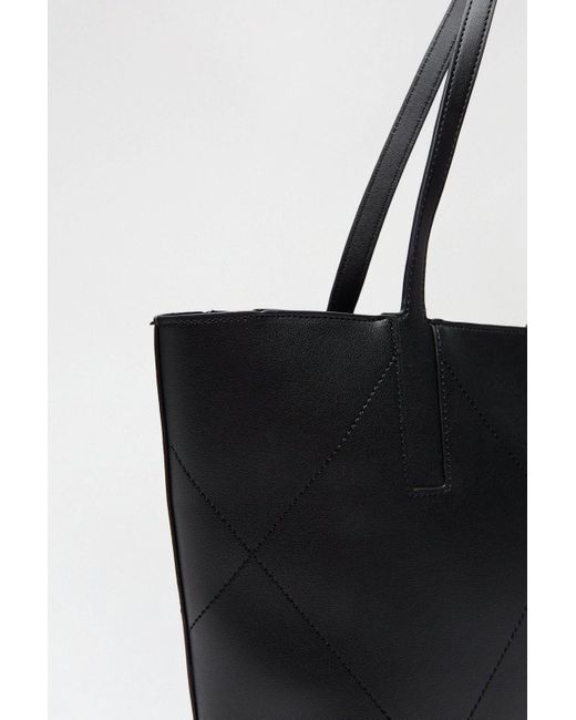 Dorothy Perkins Black Stitch Detail Zip Top Shopper Bag