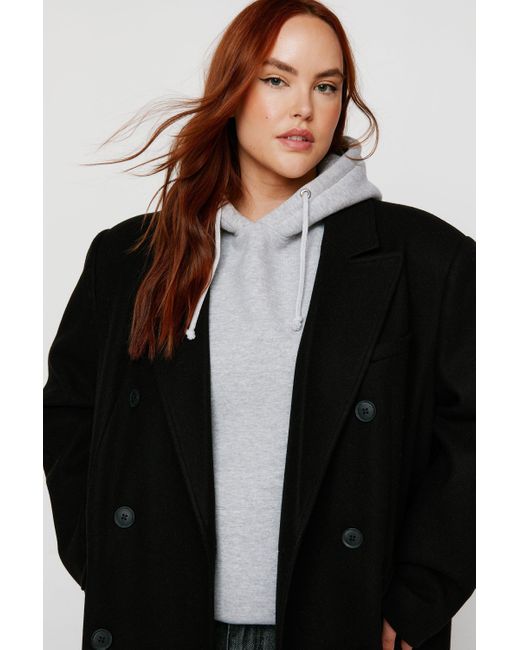 Nasty Gal Black Plus Size Contrast Collar Wool Look Tailored Coat