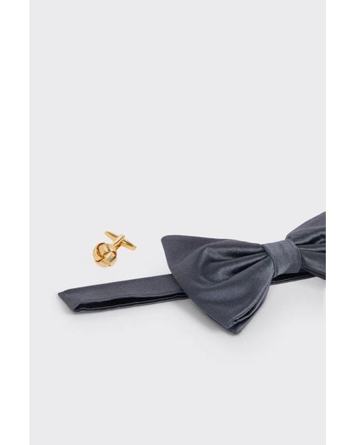 Burton Blue Slate Silk Bow Tie, Handkerchief & Cufflinks for men