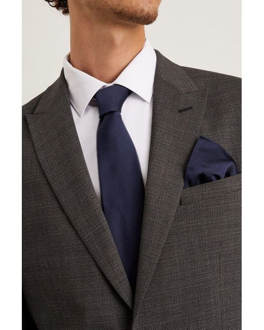 Burton Black Longer Length Slim Navy Tie And Pocket Square Set for men
