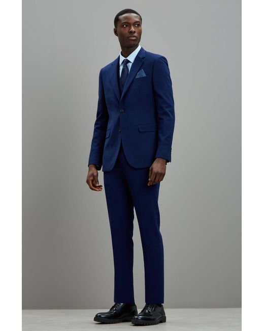 Burton Blue Skinny Fit Navy Textured Suit Jacket for men