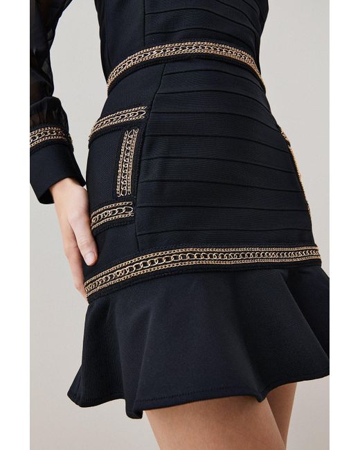 Karen Millen Black Chain Detail Bandage Knit Mini Skirt