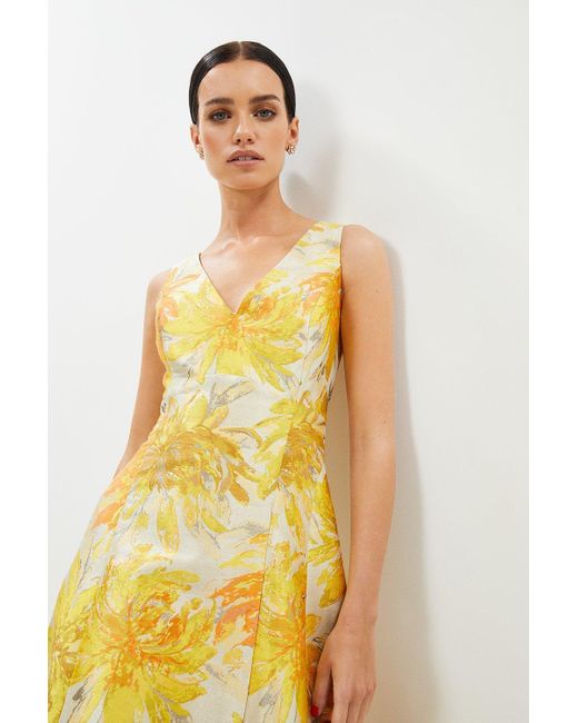 Coast Yellow Petite Metallic Full Skirted Jacquard Midi Dress