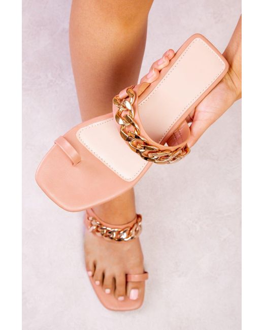 Where's That From Pink 'elle' Chain Strap Toe Loop Sandals