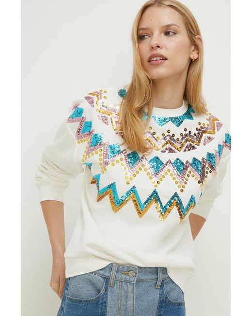 Oasis Gray Sequin Fairisle Christmas Sweatshirt