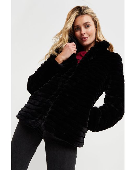 Dorothy Perkins Tall Black Short Stripe Faux Fur Coat