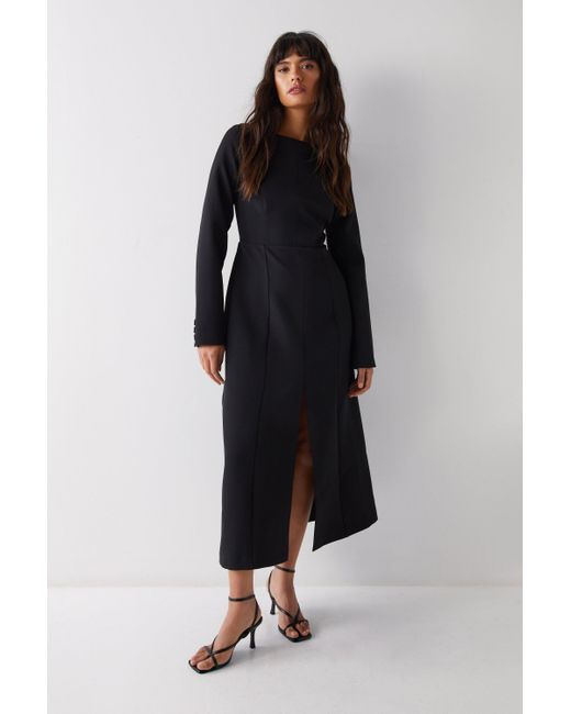 Warehouse Black Premium Long Sleeve Tailored Midaxi Dress