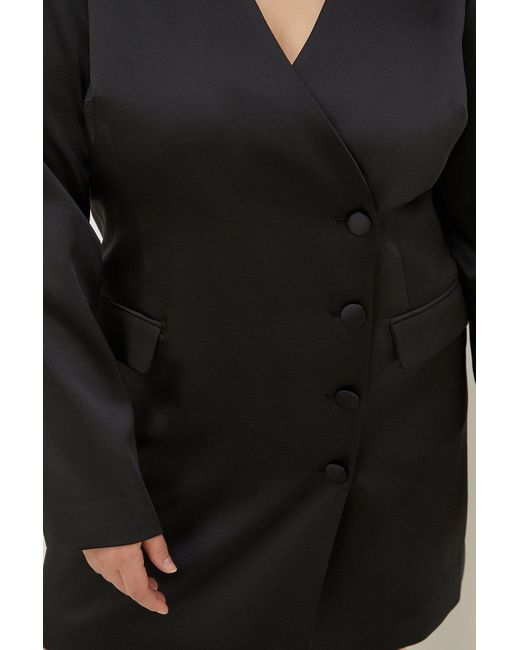 Oasis Black Plus Size Stretch Satin Tailored Blazer Dress