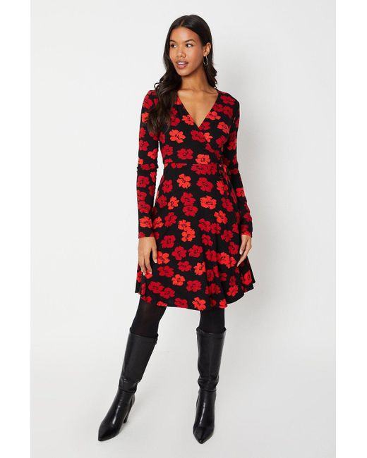 Dorothy Perkins Tall Red Floral Wrap Mini Dress