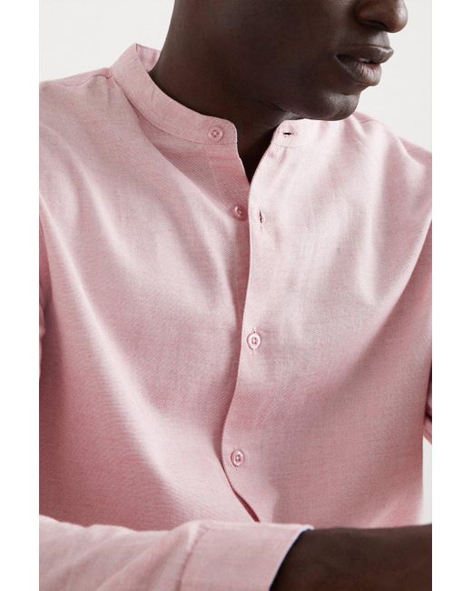 Burton Pink Slim Fit Chambray Grandad Collar Shirt for men