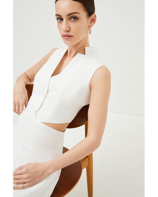 Karen Millen White Petite Linen Cut Out Maxi Dress