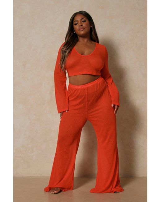 MissPap Red Wide Leg Knit Trousers