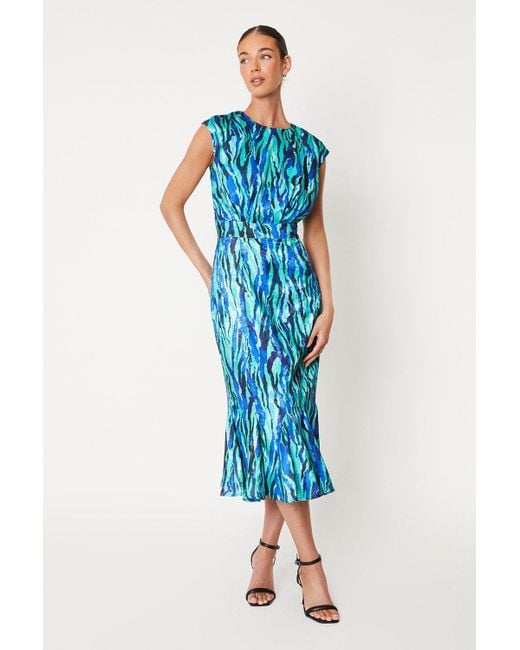 Coast Blue Satin Jacquard Printed Midi Dress