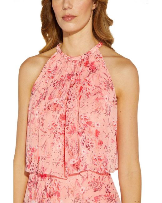 Adrianna Papell Pink Printed Popover Chiffon Dress