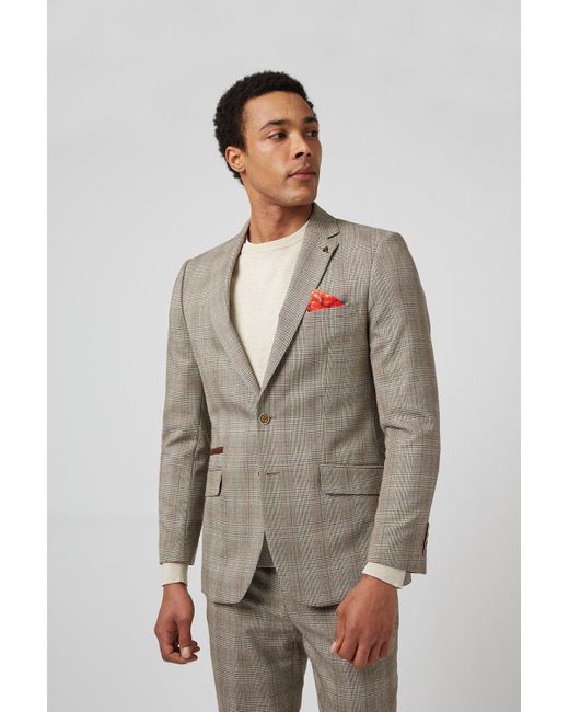 Burton Gray Grey Highlight Check Slim Fit Suit Jacket for men