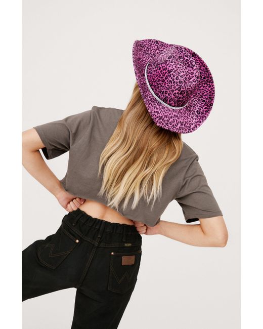Nasty Gal Pink Leopard Print Rhinestone Cowboy Hat