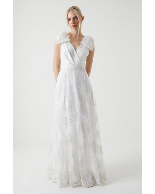 Coast White Embroidered Mesh Bow Detail Wedding Dress