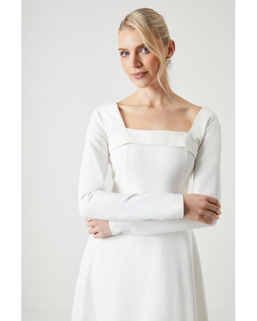 Coast White Cowl Front Fit And Flare Ponte Wedding Dress