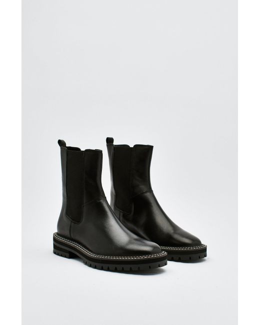 Nasty Gal Black Leather Contrast Chelsea Boots