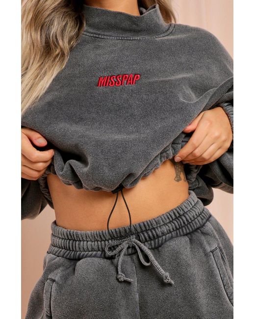 MissPap Gray Balloon Sleeve Cropped Jumper