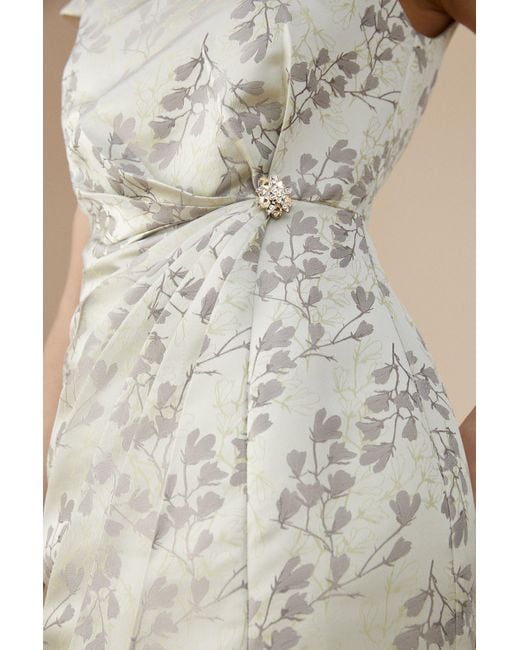 Coast Natural Lisa Tan Premium Pleat Detail Bardot Jacquard Pencil Dress